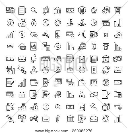 Simple Set Of Banking Related Outline Icons. Elements For Mobile Concept And Web Apps. Thin Line Vec