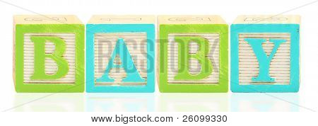 bunte Alphabet Blöcke. das Wort Baby Rechtschreibung.
