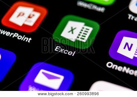 Sankt-petersburg, September 30, 2018: Microsoft Exel Application Icon On Apple Iphone X Screen Close