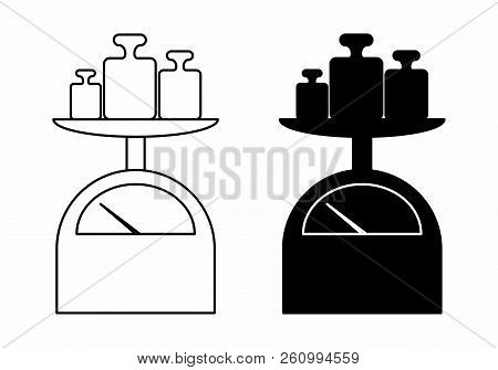 Black And White Illustration Of Mechanical Scales With Weights