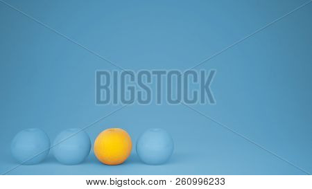 Outstanding Ogm Free Orange Contrasts With Blue Oranges On Pastel Background With Copy Space, Natura