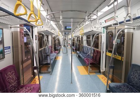 Keelung, Taiwan - November 24, 2018: Empty Local Train In Keelung, Taiwan. Keelung Is The 9th Most P