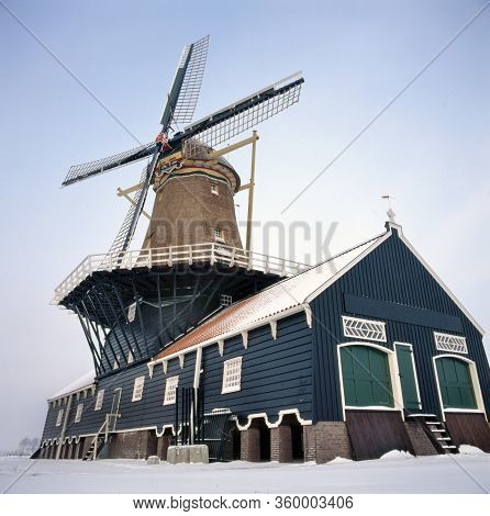 A Typical Dutch Wood Sawmill On A Cold Winter's Day, Near Leidschendam, The Netherlands