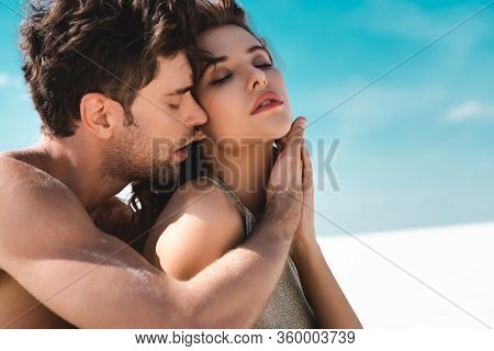 Passionate Sexy Young Couple Touching Each Other On Beach
