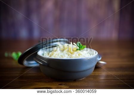 Sweet Boiled Vermicelli With Milk In A Ceramic Bowl