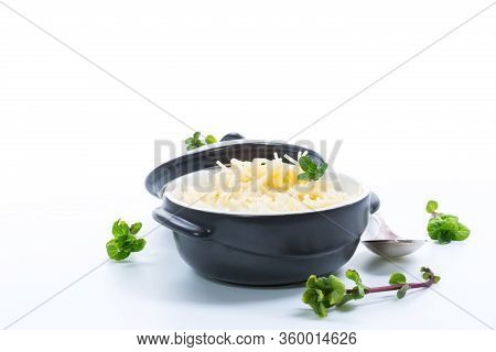 Sweet Boiled Vermicelli With Milk In A Ceramic Bowl