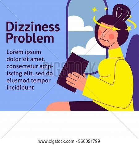 A Vector Image Of A Woman In The Transport With Motion Sickness And Dizziness. A Color Image For A T