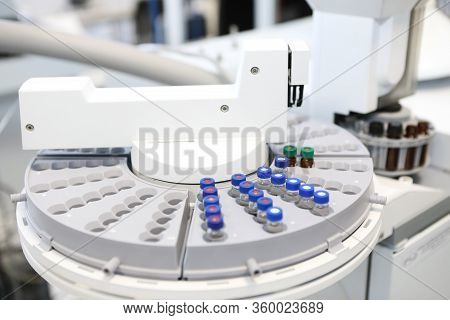 Quality Control Laboratory Medicine. Chromatograph Operation. A Woman Makes An Analysis On A Gas Chr