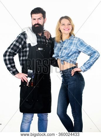 Couple In Love Getting Ready For Barbecue. Picnic And Barbecue. Man Bearded Hipster And Girl Ready F