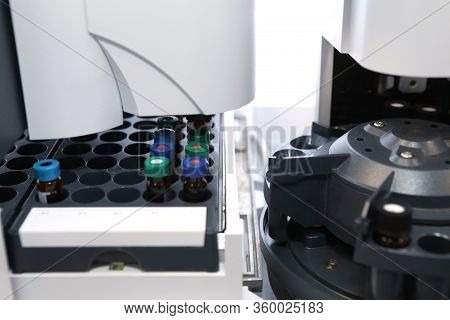 Quality Control Laboratory Medicine. Chromatograph Operation. Makes An Analysis On A Gas Chromatogra