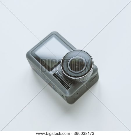 Chekhov, Russia - March 8, 2020: Dji Osmo Action Isolated On White Background. Action Camera For Pho