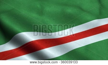 Chechen Republic Of Ichkeria Flag Waving In The Wind. 3d Rendering.