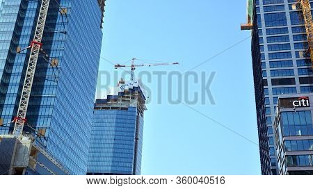 Warsaw, Poland. 7 April 2020. Roundabout Daszynski. New Skyscrapers In The Financial District Of Dow