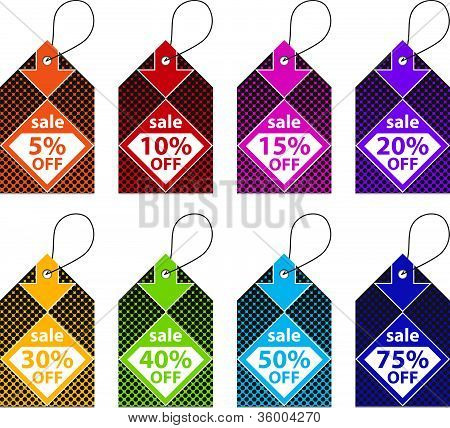 Etiquetas coloridas de desconto