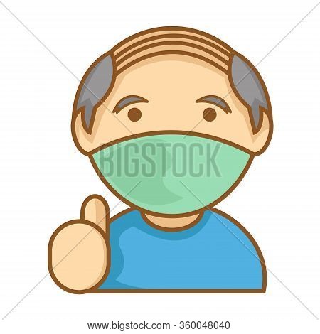 Cute And Simple Illustration Of Old Man Wear Face Mask