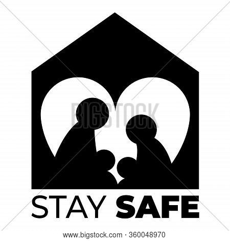 Stay Safe Family Simple Monochrome Illustration On White Background