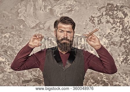 Proper Service. Facial Hair Care. Hiring Barber. Barber Career. Barber Salon. Man Bearded Hipster Wi