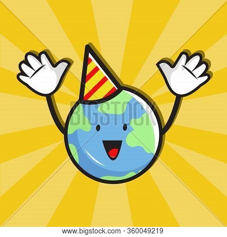Cute Cartoon Illustration About Earth Day With Yellow Background