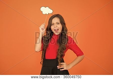 Think Positive. Her Thoughts. Never Know What She Is Thinking About. Smart Child With Party Cloud. P