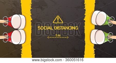 Social Distancing Concept Vector Illustration With Two Young Teenager Standing In Front Of Each Othe