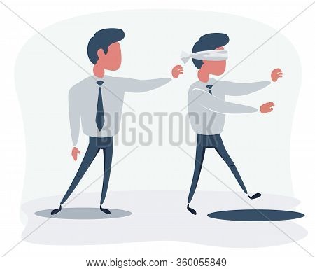 Business Man Pushing His Competitor To The Hole. Concept Of Competition, Sabotage And Danger Of The 