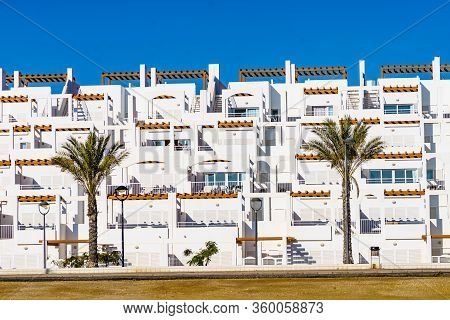 Spanish Resort White Buildings. Mojacar Village In Andalucia, Coast Almeria, Spain