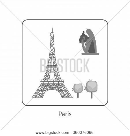 Famous European Landmarks. Monochrome Symbol Of Paric. Isolated On White. Flat Art Vector Illustrati