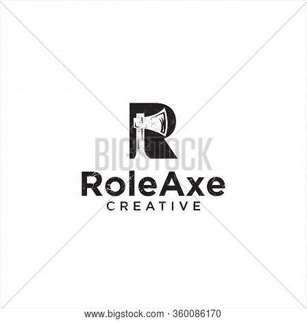 Letter R Hatchet Logo Silhouette Design Vector Template . Latter R Axe Logo Grunge Retro Hipster Des