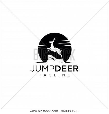 Deer Logo Design Vector . Jump Deer Logo Black Silhouette Design Vector Stock