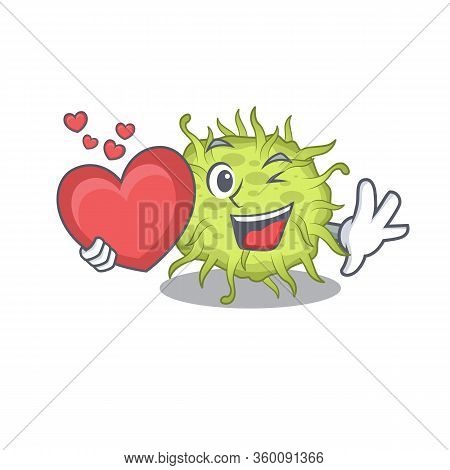 A Sweet Bacteria Coccus Cartoon Character Style With A Heart