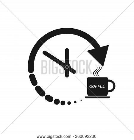 Stylized Clock And Coffee Cup Icon For Logo, Logo, Button Or Information. Stock Illustration Isolate