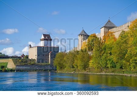 Sunny September Day On The Narva River. The Border Of Estonia And Russia