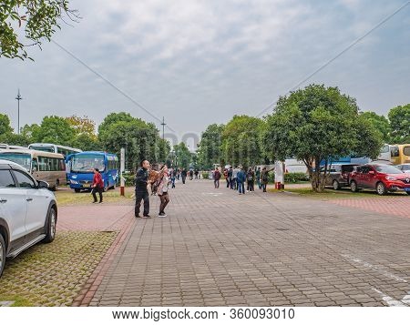 Changsha/china-18 October 2018:unacquainted People Walking On Orange Island Park Changsha City Hunan
