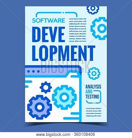 Software Development Advertising Banner Vector. Development Analysis And Testing, Computer Folder Wi