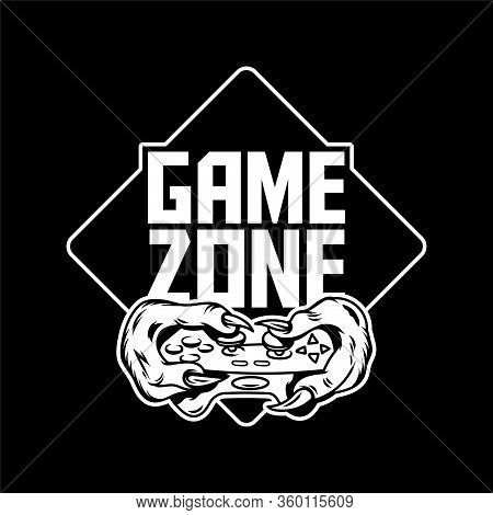 Game Zone Gamer Hands Of Green Monster Dinosaur Which Keep Gamepad Joystick Controller And Play Vide