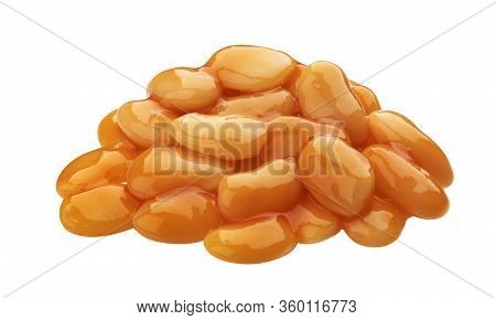 Pile Of Baked Beans In Tomato Sauce Isolated On White Background