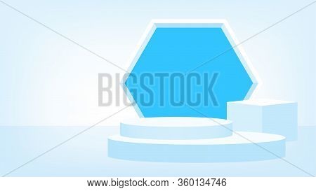 3d Stage Pedestal Award White Blue, Podium Stage Show For Victory Champion Position, Pedestal Blue P