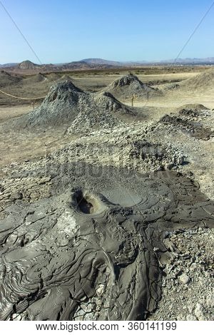 Mud Volcanoes Of Gobustan. Active Volcanoes. Valley Of Craters And Volcanoes. Azerbaijanian Nature. 
