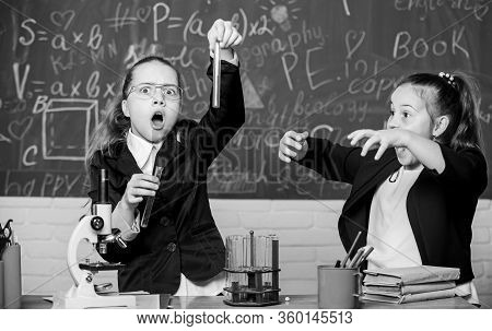 Educational Experiment Concept. Be Careful Performing Chemical Reaction. Basic Knowledge Of Chemistr