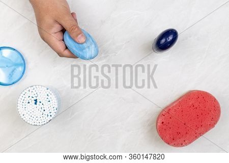 Healthcare Lifestyle Concept With Soap Sponge Ear Swab And Anti Perspirant