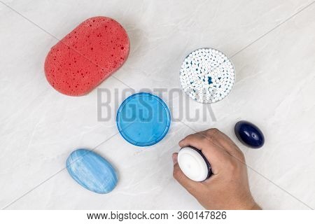 Healthcare Lifestyle Concept With Soap Sponge Ear Swab And Anti Perspirant