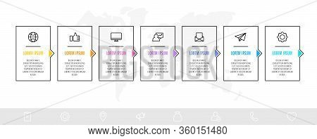 Timeline Creative Design Linear Infographics Template. Business Vector Illustration With 7 Options,