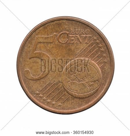 5 Euro Cents Coin Of The Germany Isolated On A White Background.