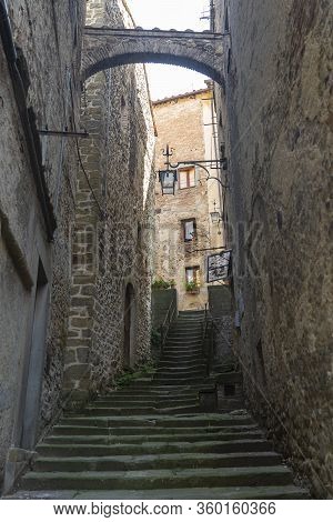 Old Typical Street Of Anghiari, Historic City In Arezzo Province, Tuscany, Italy