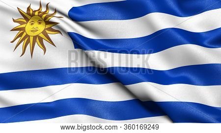 3D illustration of the flag of Uruguay waving in the wind.