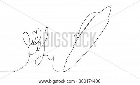 One Line Drawing. The Pen Signs. Solid Line Art. Ball Pen. Biro. Hand Drawn Minimalistic Design.