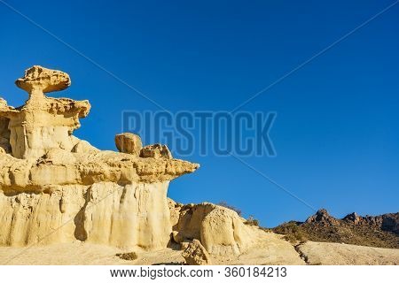 The Enchanted City Of Bolnuevo, Eroded Yellow Sandstone Formations, Murcia Spain. Tourist Attraction