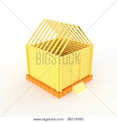 Yksinkertainen malli pieni talo rakennettu puusta ovi