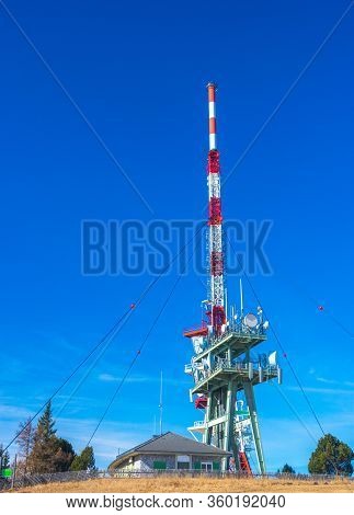 Telecommunication Tower With Directional Mobile Phone And Internet Antennas On Schockl Mountain In S