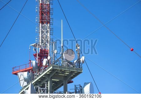 Telecommunication Tower With Directional Mobile Phone And Internet Antennas On Schockl Mountain In S